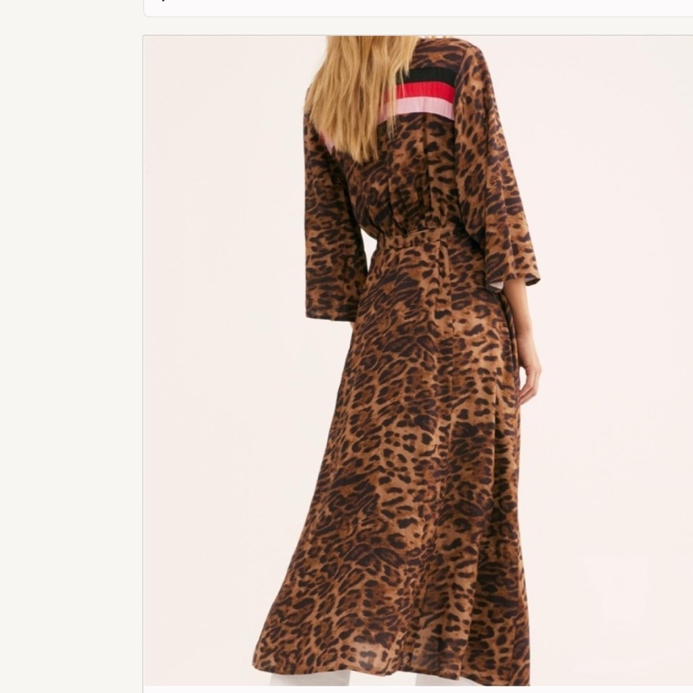 Free People x NFC Leopard Stripe Belt Waist Tie Duster Kimono Maxi One Size - Picture 3 of 12